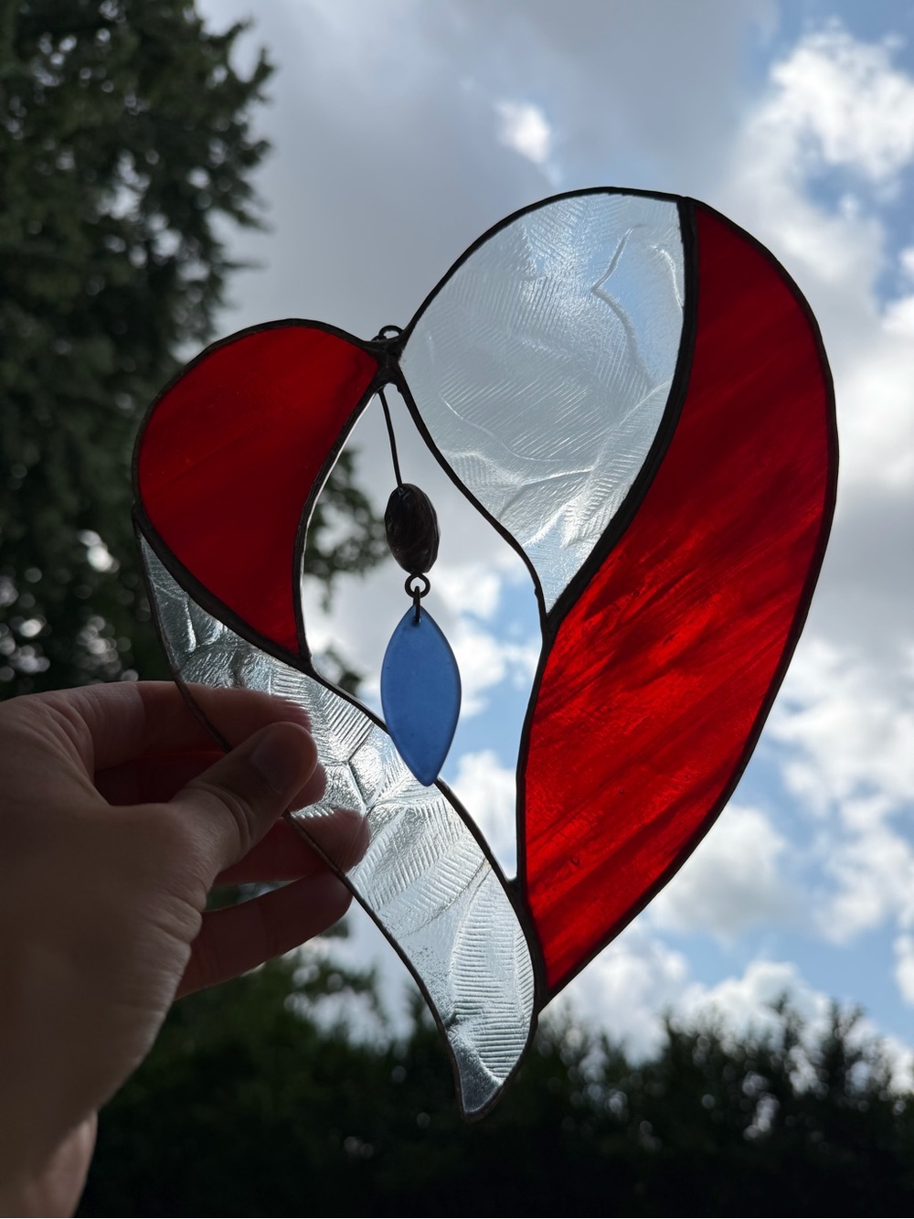Vintage Handcrafted Stained Glass Heart Suncatcher